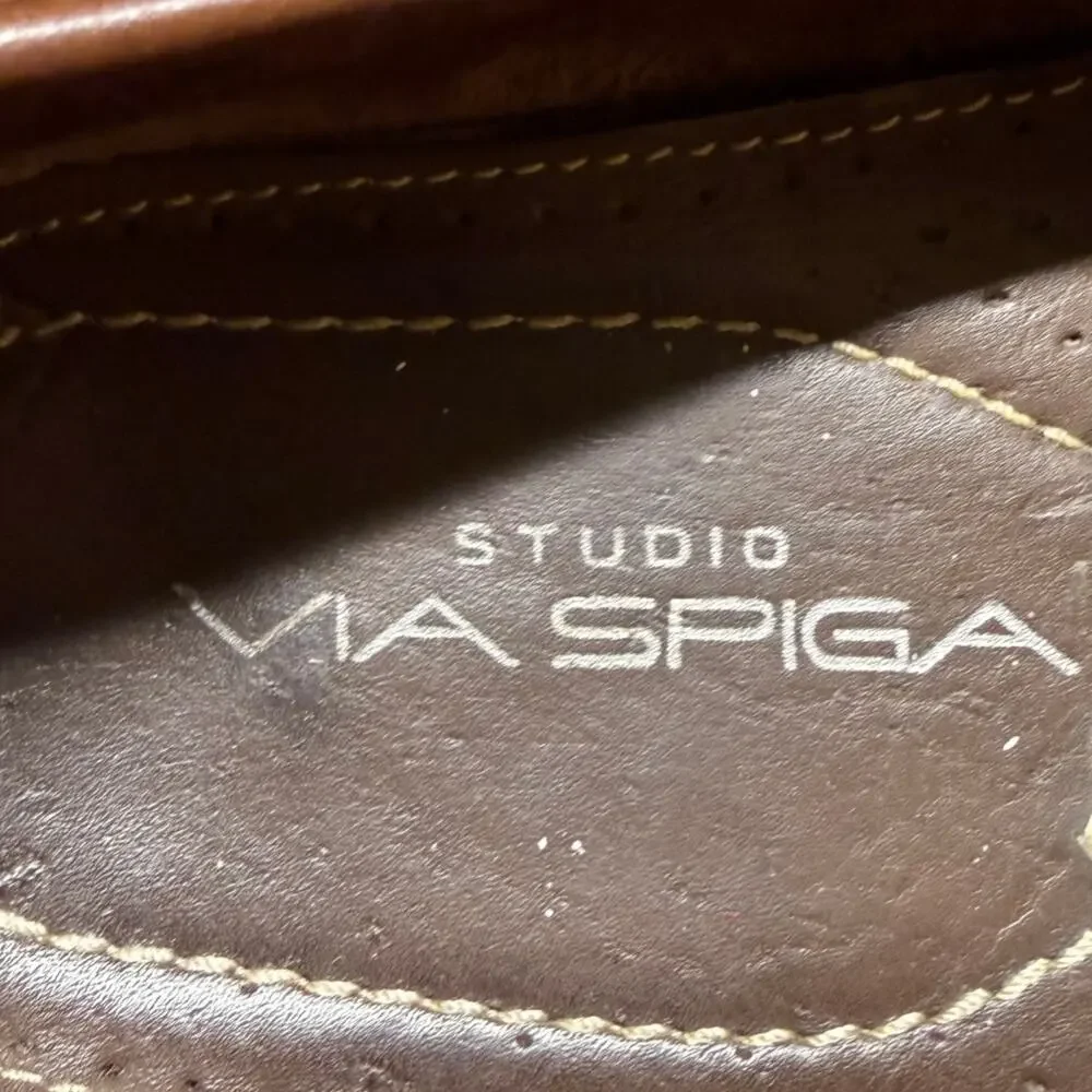 VIA SPIGA Drive Along Men's 9.5 Brown Genuine Leather Driving Casual Shoes